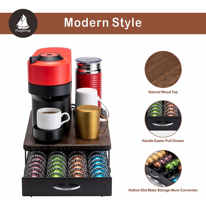 Підставка для капсул Nespresso Vertuo (дерев'яний верх, 40 капсул) - Органайзер для кавових капсул