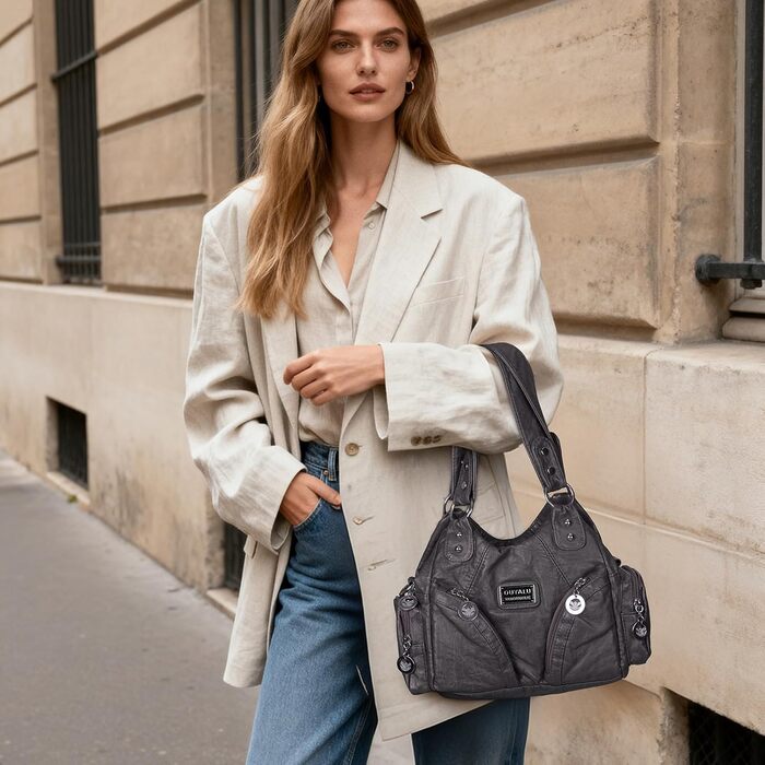 Сумка жіноча TIAASTAP Klein City Bag вінтажна сіра шкіряна через плече, хобо, з багатьма відділеннями