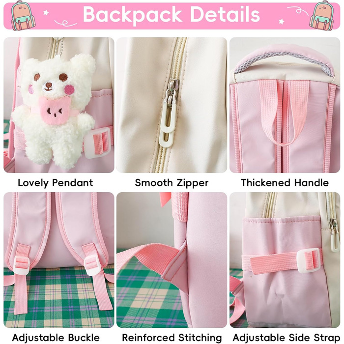 Шкільний рюкзак Tanou для дівчаток 4-х частинний, для 3-7 класів, з пеналом та сумкою через плече (рожевий)