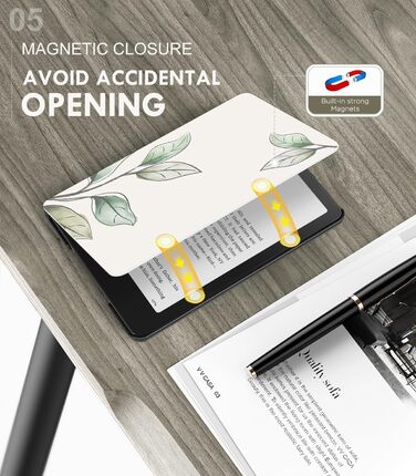 Чохол MoKo для Kindle Paperwhite 12th Gen 2024 та Kindle Colorsoft Signature Edition 2024, PU шкіра, авто-сон/пробудження, сірий ліс (листя)