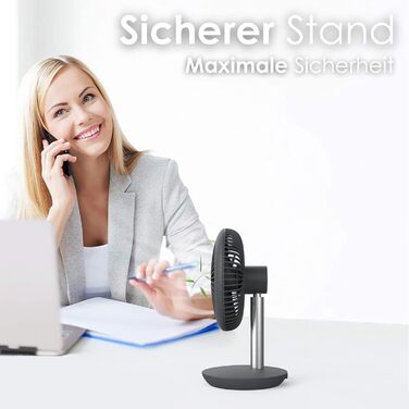 Безшумний настільний вентилятор Zilan | Акумулятор 4000 mAh | Регульований кут 90° | 4 швидкості | 15 годин роботи без дроту | Allegra Anthrazit