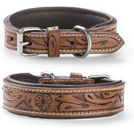 Стильний шкіряний нашийник для собак Джек Рассел від Abey: надійний, з вигравіюваними квітами, з буйволячої шкіри, для комфорту вашого улюбленця (26-34 см)