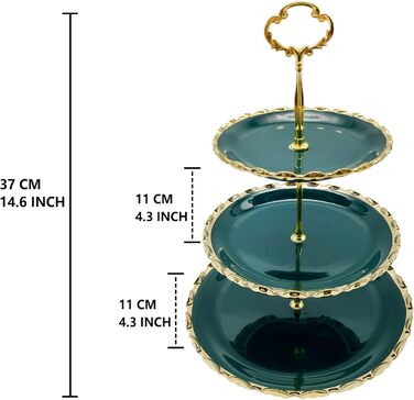 Керамічна підставка для капкейків YA JU на 3 яруси, 3-ярусна вежа для випічки, підставка для десертів, цукерок, фруктів, Candy Bar, вечірки, декор, найкращий подарунок (Зелена)