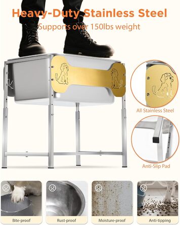 Підвищені годівниці для собак великих та гігантських порід, 2 шт., об'єм 10 л води та 4,5 л корму, 6 регульованих по висоті підставок, миски з нержавіючої сталі для великих собак, зняття навантаження на суглоби, легкі