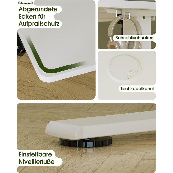 Flamaker Adjustable Height Desk - 140x60cm Electric Standing Desk with Memory & USB Charging (White)