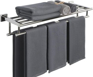 Тримач для рушників SAYAYO настінний, 70 см, з полицею, нержавіюча сталь, для ванної кімнати та кухні