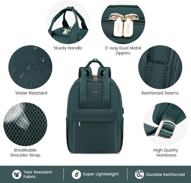 LOVEVOOK Рюкзак для жінок великий, рюкзак для школи з відділом для ноутбука, стильний рюкзак для подорожей, щоденний рюкзак ручної поклажі для університету, офісу, роботи, чорний (17.3 дюйми, темно-зелений)