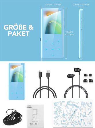 MP3 плеєр AGPTEK 64GB Bluetooth 5.3, 2.4