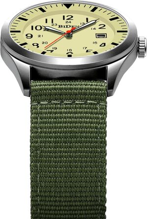 HANPOSH Годинник чоловічий військовий тактичний з датою, водостійкий 3ATM, кварцовий (зелений, срібний, жовтий)