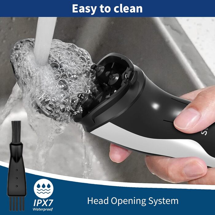 Електричний гоління для чоловіків SweetLF [2023 Neu] з 3D-головкою, LED-дисплеєм, 3 змінні насадки та зарядним пристроєм, IPX7 водонепроникний, чорно-сірий