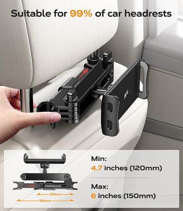 Утримувач для планшета в авто, універсальний, висувний, для Galaxy, Huawei, Switch, чорний