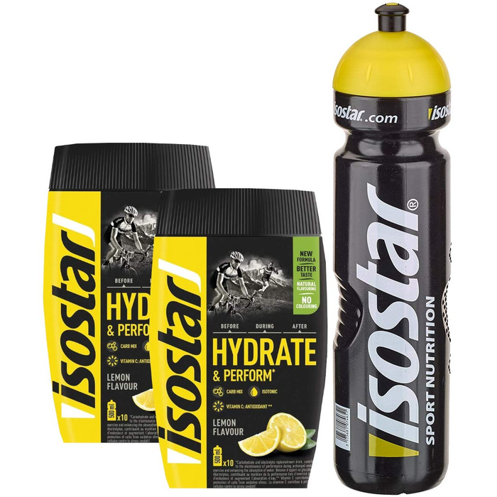 Isostar Hydrate & Perform - Lemon - 2x400g Powder | 2-Pack + Original 1000ml Drink Bottle