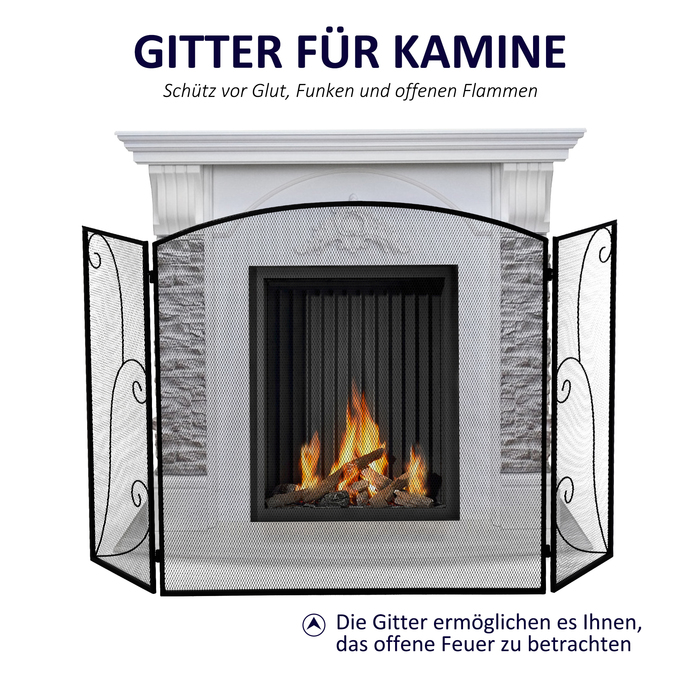 HOMCOM Fireplace Guard, 3-Panel Folding Fire Screen, Spark Screen, Fireplace Protection, Metal, Black, 132.5 x 76.5cm for a Safe Fireplace Area