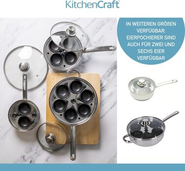 Каструля для приготування яєць-пашот KitchenCraft, антипригарна, з нержавіючої сталі, для 6 яєць, індукційна, 26 см, срібляста