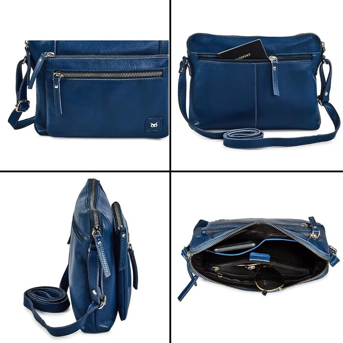 Сумка через плече Wise Owl з натуральної шкіри: жіноча та чоловіча, маленька сумка-кросбоді, 5 відділень, колір сапфіровий блакитний, шкіра наппа