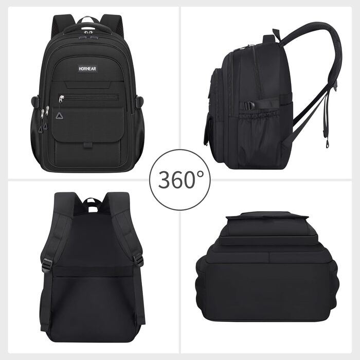 Чорний шкільний рюкзак для дівчат та жінок: стильний, місткий, для навчання та повсякденного використання