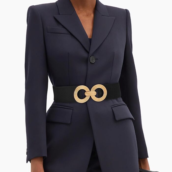 Жіночий широкий еластичний пояс JasGood з золотою пряжкою, чорний, L (81-90 см)