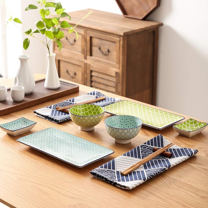 Набір посуду Vancasso HARUKA Sushi Set для суші (8 предметів) з порцеляни, японський стиль, для 2 осіб, включає тарілки для суші та соусники