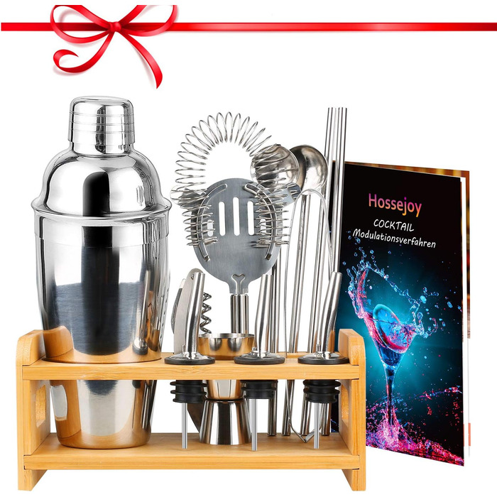 Набір для коктейлів Tuevob 13 предметів з нержавіючої сталі з підставкою - 550 мл. Барменський набір, інструменти для приготування коктейлів, Boston Cocktail Set. Ідеальний подарунок для дому та кухні.