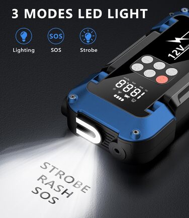 Powerbank Starthilfe 150PSI: портативний стартер для авто з компресором, 26800mAh, LED-ліхтар, LCD-дисплей