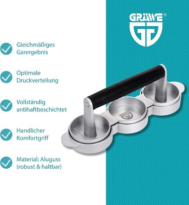 Пресс для бургерів Gräwe з 50 аркушами пергаментного паперу: набір для приготування смачних гамбургерів, паті, BBQ (3 міні-преси з антипригарним покриттям)