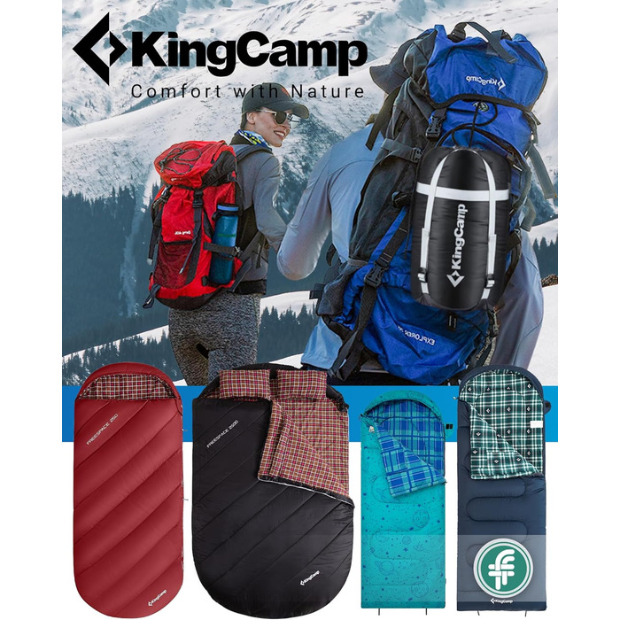 Спальний мішок KingCamp XXL з бавовни фланель для дорослих, великий розмір, теплий, зимовий для кемпінгу, подорожей та активностей на відкритому повітрі, 4-сезонний, 220x100 см, синій