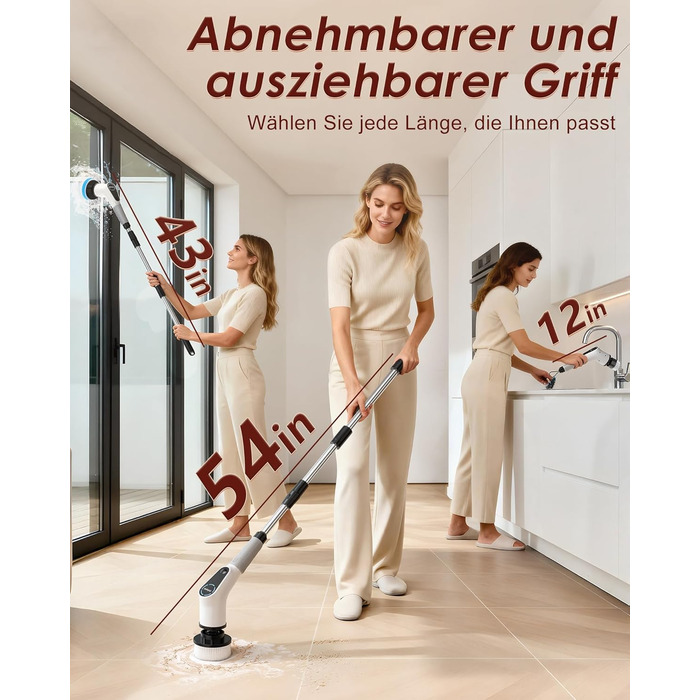 Електрична щітка для прибирання 8-в-1 з набором насадок, для ванної, кухні, авто, підлоги (червона)