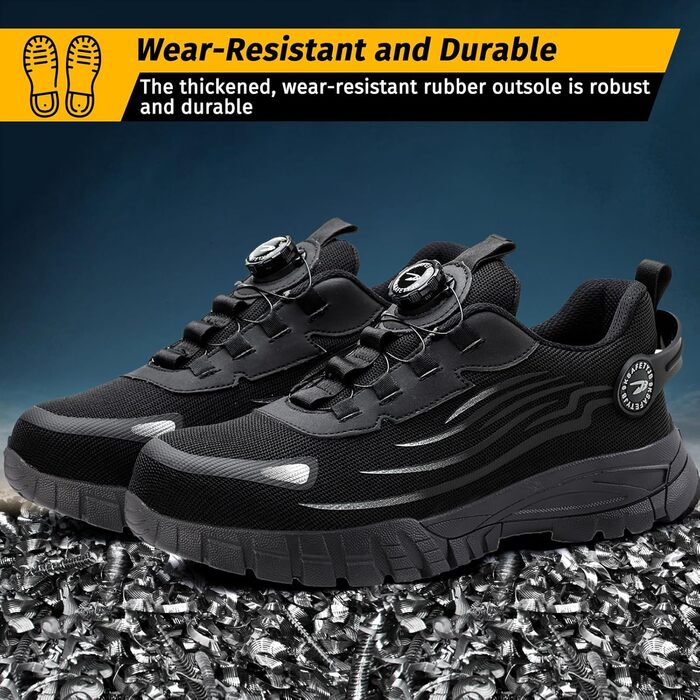 Робочі черевики Werkstein S3 Explorer 3.0: чоловічі та жіночі, з металевим підноском, дихаючі, легкі, спортивного стилю, чорні
