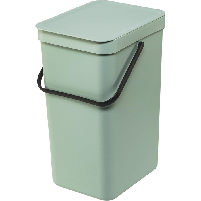 Сміттєвий кошик Brabantia Sort & Go з кришкою, 16 л, Jade Green (світло-зелений) — компактний контейнер для сортування відходів та тари