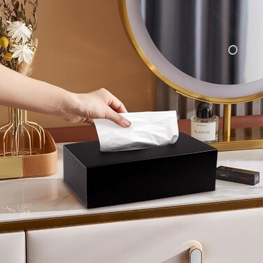 NIXRET Cosmetic Tissue Box 25 * 13 * 9 cm Acrylic Tissue Dispenser, Tissue Box with Magnetic Cover for Dining Room, Bathroom, Bedroom, Car, Office, Matte Black