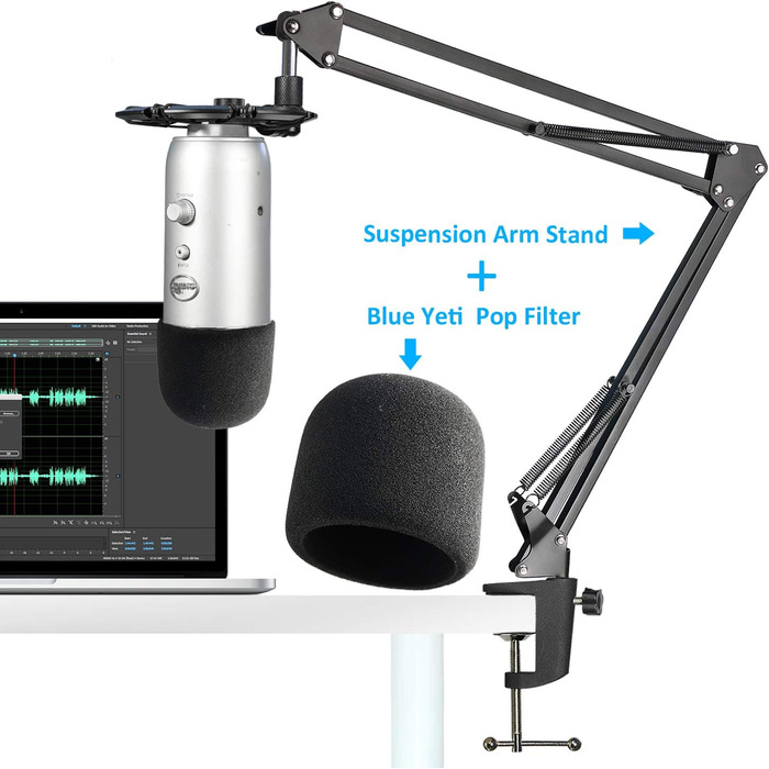 Підставка для мікрофона SUNMON для Blue Yeti - міцна, 360° обертання, металева кріплення, універсальна для HyperX QuadCast 2, Fifin AM8, Seiren Mini V3, MV7, з поролоном