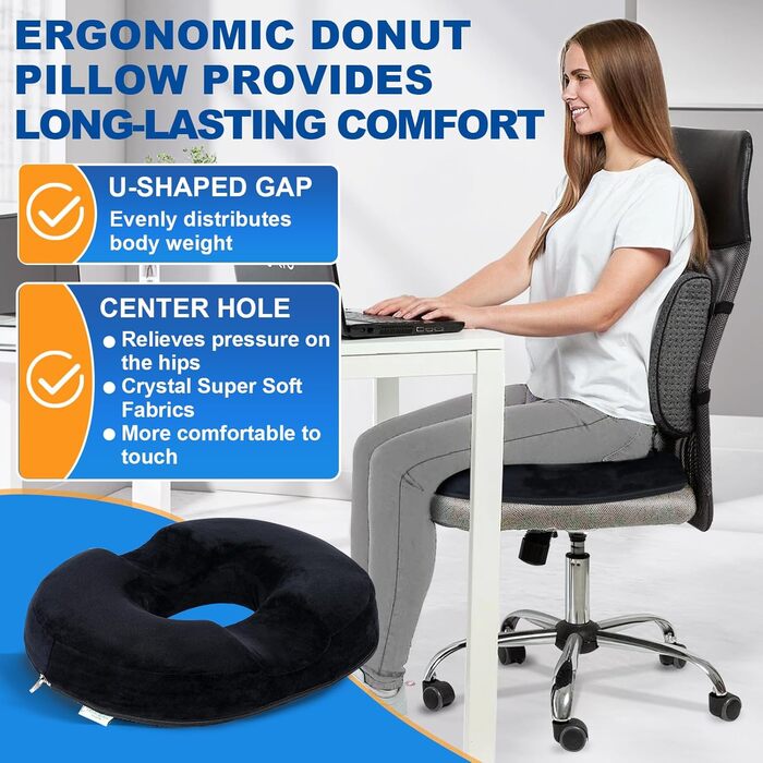 Ecosafeter Hemorrhoid Seat Cushion, High-Quality Donut Cushion Made of Memory Foam for Pregnancy, Tailbone, Postnatal, Sciatica, Pressure Sores