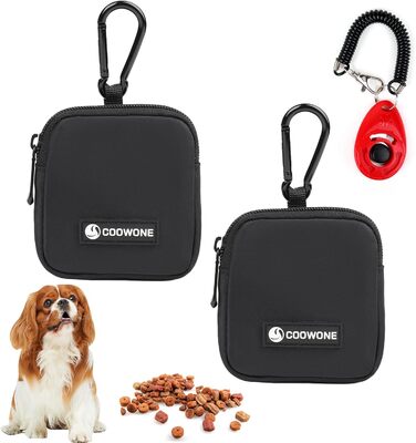 Сумка для ласощів для собак COOWONE з кликером для дресирування, водонепроникна, з тримачем для кульок для екскрементів, чорна