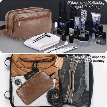 Чоловіча косметичка Kulturbeutel з водонепроникного PU-шкіряного матеріалу, двошарова, для подорожей та спорту (темно-коричнева)