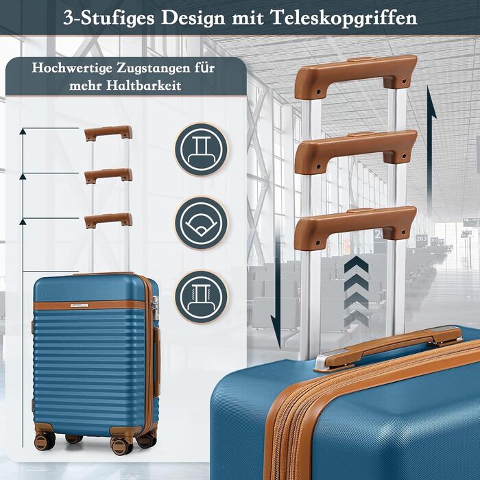 Чемодан Joyway ABS з розширенням, набір 3 шт. (55 см) з TSA-замком, білий (морський блакитний), включає сумку та кулькову косметичку