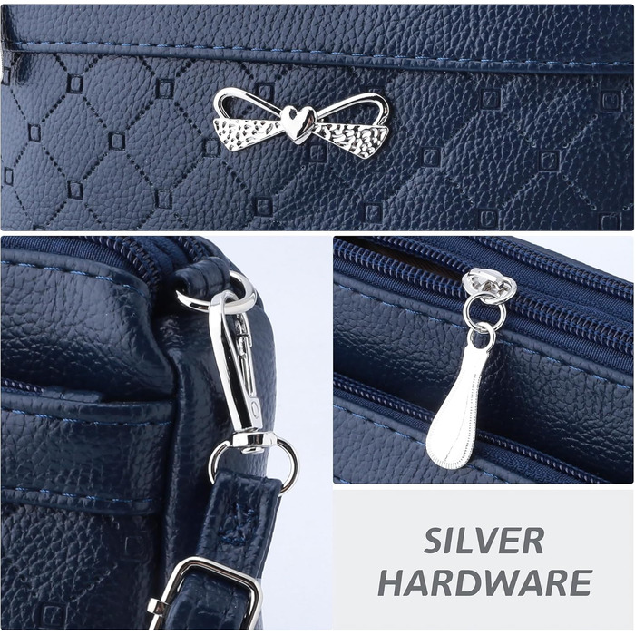 Сумка жіноча через плече маленька елегантна синя (Navy) з тисненим візерунком, PU шкіра, срібні деталі