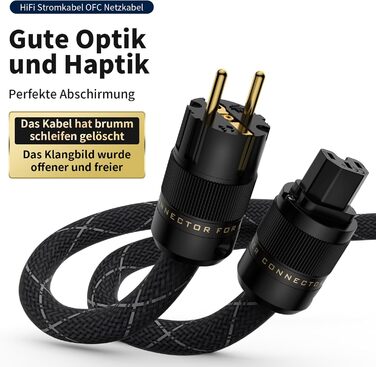 Hi-Fi мережевий кабель Tertullus OFC з роз'ємами Schuko та C15 для сабвуфера, підсилювача та AV-ресивера, 1.5м