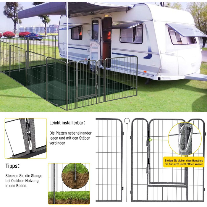Клітка-загон для собак Aivituvin Welpenlaufstall – 8 панелей, 79x100 см, чорний, XL. Загон для цуценят, вольєр для собак, вольєр для тварин з дверцятами для дому та саду