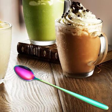 Набір ложок для лате макіато, 6 шт., 19.8 см, нержавіюча сталь. Ідеально для кави, коктейлів, десертів