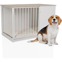 PAWHOME XL Клітка для собак, 102x60x66 см, білий/дуб, з мисками, до 30 кг