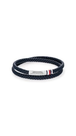 Браслет чоловічий Tommy Hilfiger з плетеного шкіри подвійний – коричневий, чорний або синій