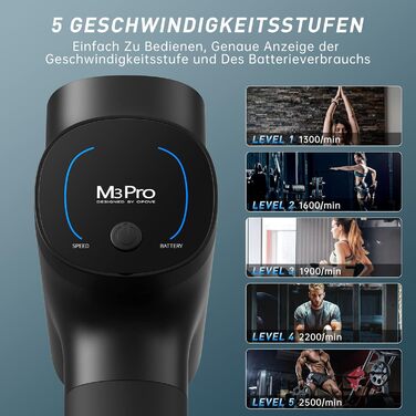 Масажер OPOVE M3 Pro 2 - професійний масажний пістолет з LED-дисплеєм, 2500 обертів/хв, для зняття м'язового болю, колір: чорний