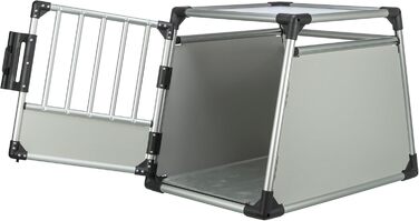 Тріксі переносна клітка для собак з алюмінію, срібна - M–L, 60x65x86 см, стабільна та тиха, з безпечним замком та неслизьким килимком - 39342, для однієї собаки