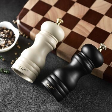 Набір для солі та перцю Bill.F, 2 шт., дерев'яні, ручні, з регульованим керамічним млином, 13,5 см (чорний та кремовий)