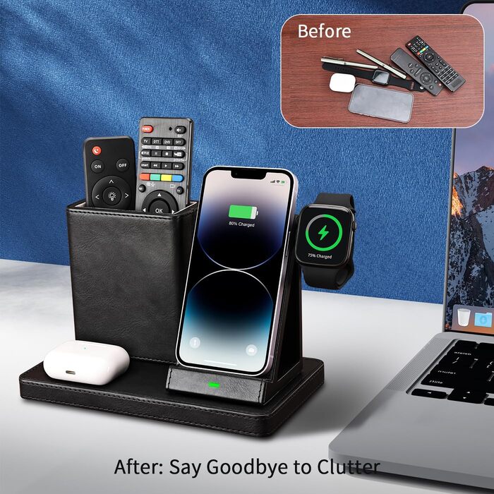 KINGFOM 3-в-1 Індукційна Зарядна Станція: для iPhone, iWatch, AirPods - Чорний