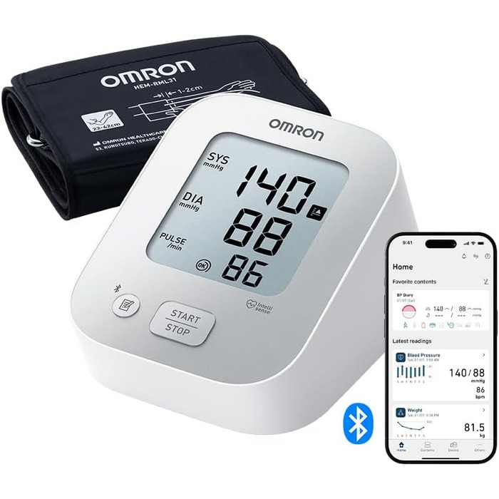 Тонометр OMRON X2+ Connect з Bluetooth: клінічно перевірений, виявляє нерегулярне серцебиття, універсальна манжета 22-42 см