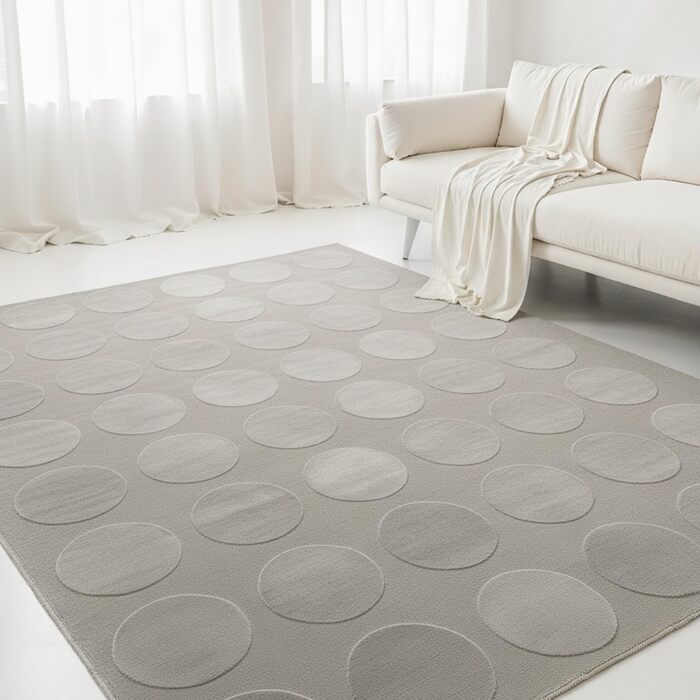 Килимок Interiyou для вітальні Cannes, 120x170 см, кремовий. Підходить для спальні, їдальні, дитячої кімнати. Килимок з коротким ворсом, скандинавський бохо-дизайн, ефект висоти-глибини, геометричний малюнок. Розмір 160 x 230 см, сірий колір (прямокутний)