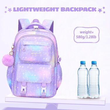 Шкільний рюкзак для дівчинки-підлітка 3 в 1, 2025, з ланч-боксом та пеналом, для ноутбука 15.6', гімназія, старша школа, подорожі - фіолетовий