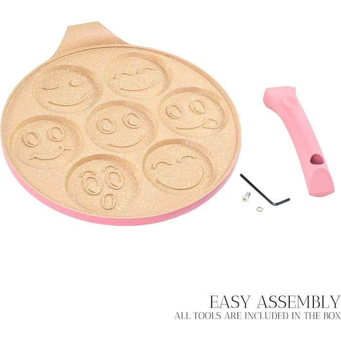 Сковорода для млинців Erreke з антипригарним покриттям, рожева, для індукційних плит, 7 смайликів