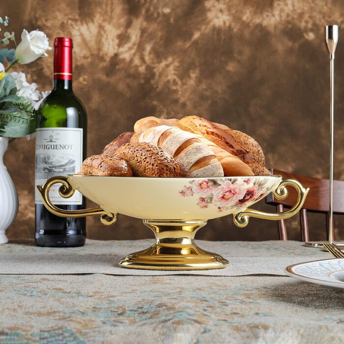 Етажерка Fanquare з 2 ярусами, золота, керамічна, для тортів, фруктів та капкейків